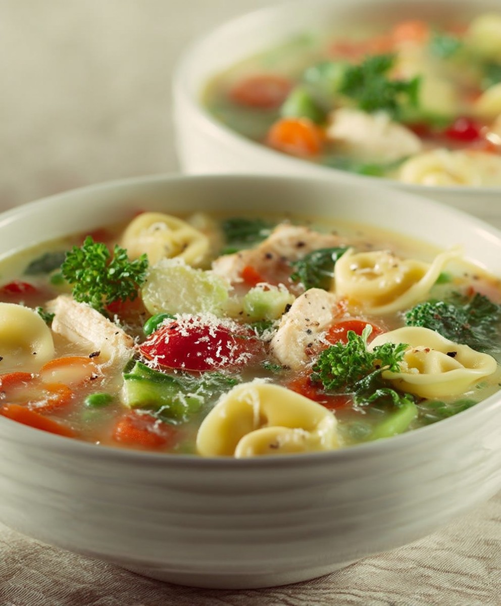 Gemüsesuppe Huhn Tortellini Parmesan