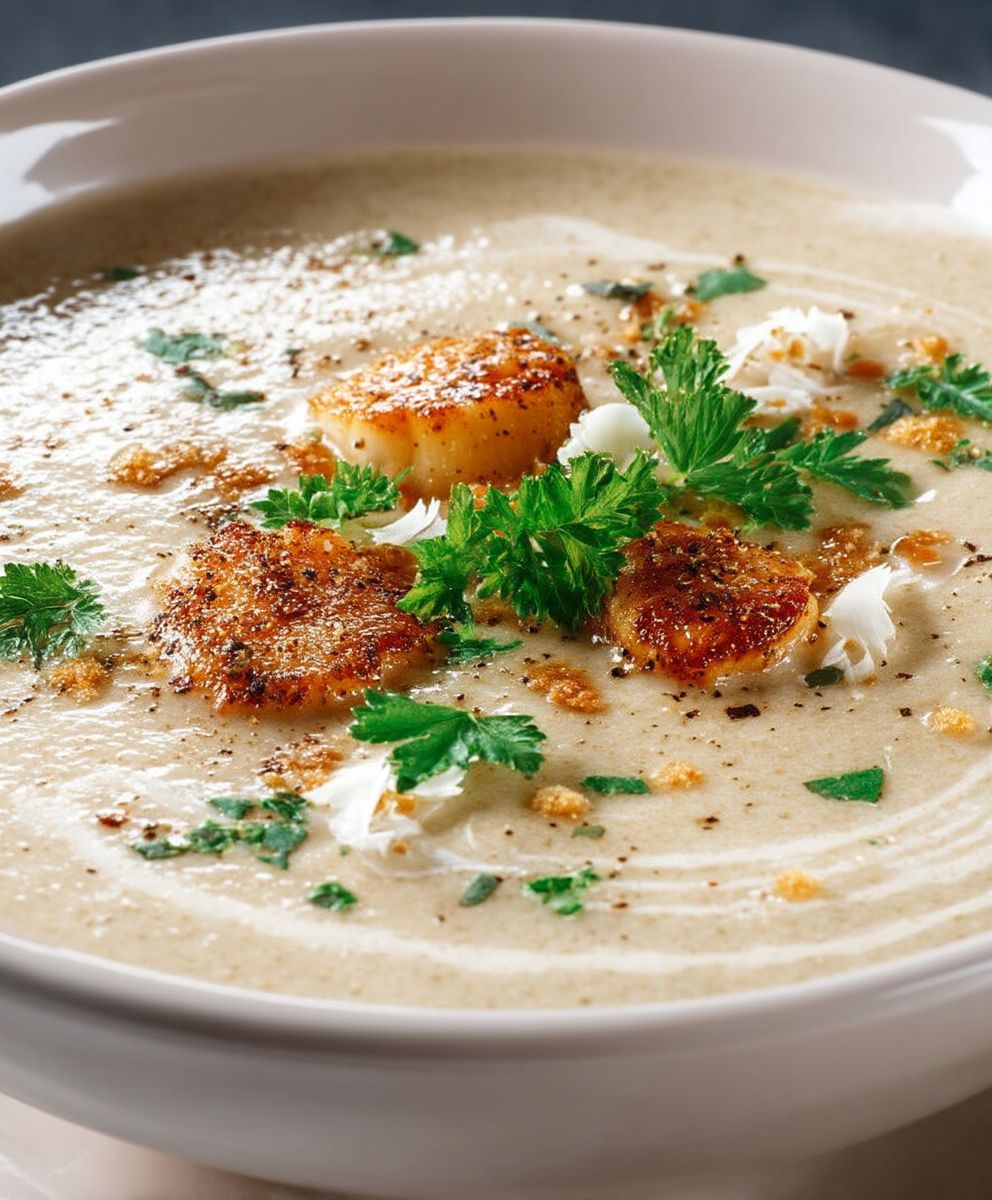 Maronen Pastinaken Suppe Jakobsmuscheln