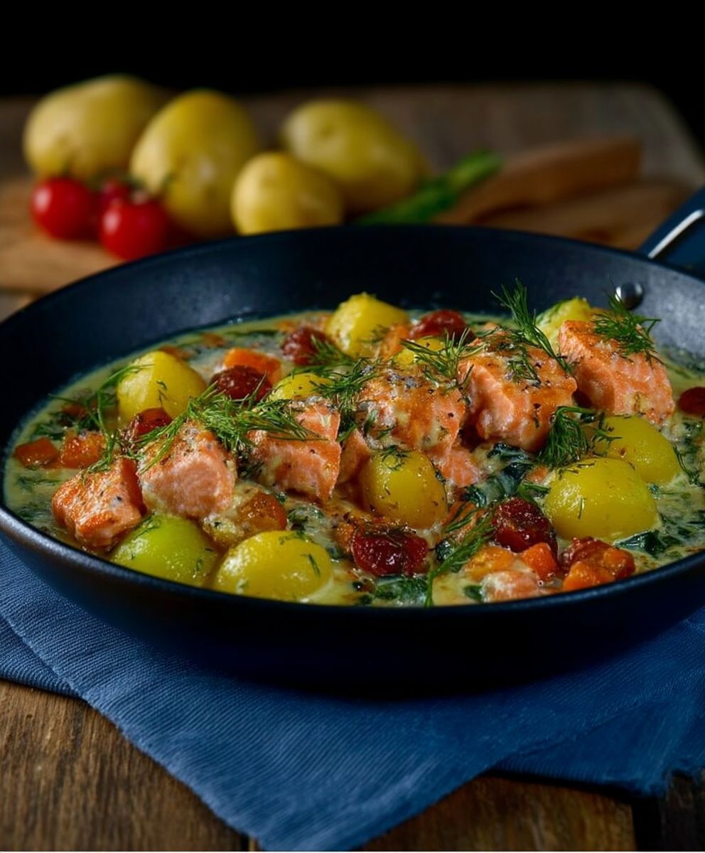Kartoffel Lachs Pfanne Dill