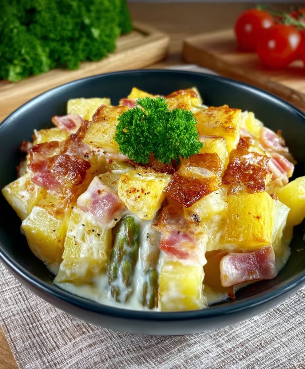 Spargelauflauf Kartoffeln Schinken