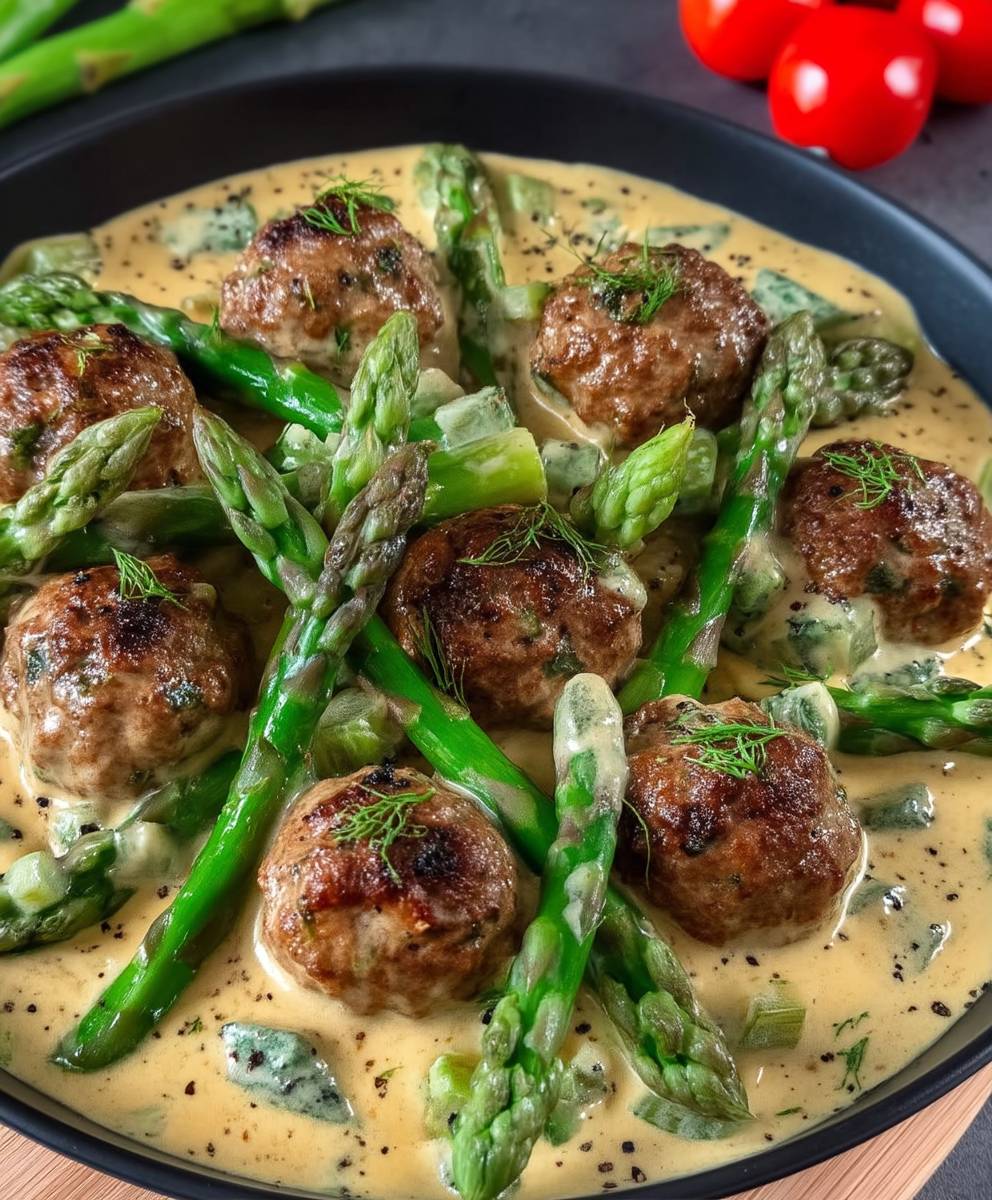 Hackfleischbällchen Spargel Kräuterrahmsauce