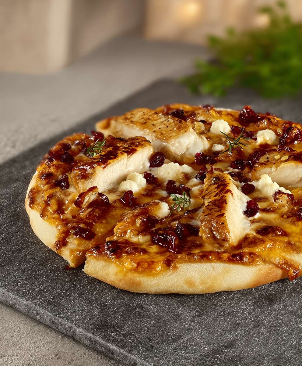 Pizza Hähnchen Camembert Preiselbeeren