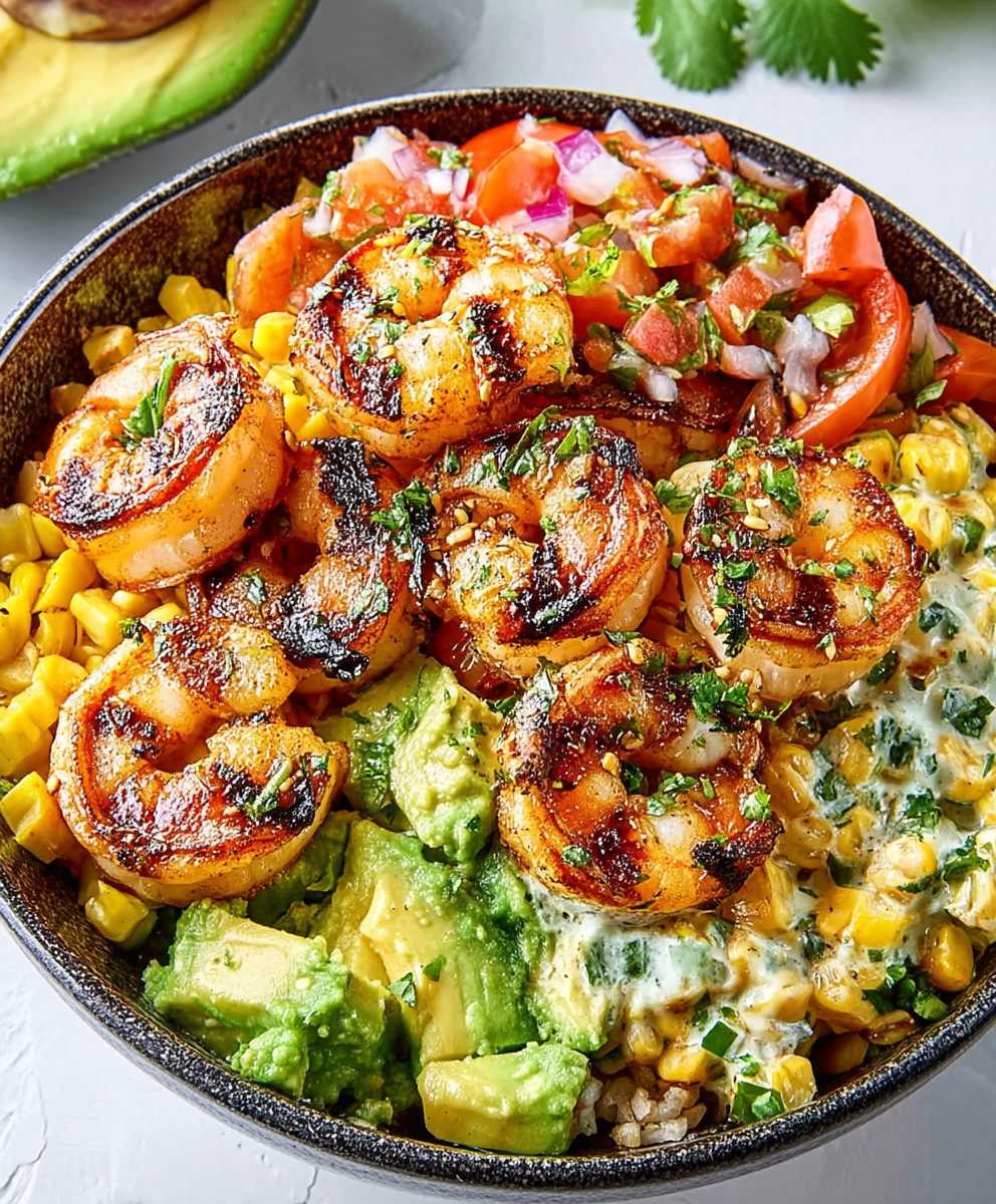 Gegrillte Garnelen Avocado Mais Salsa