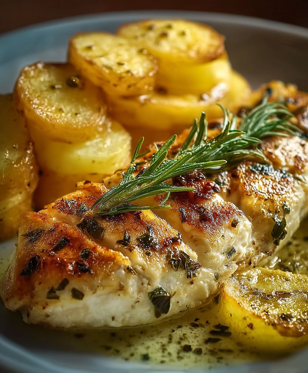 Zitronen Kräuter Hähnchen Kartoffelgratin