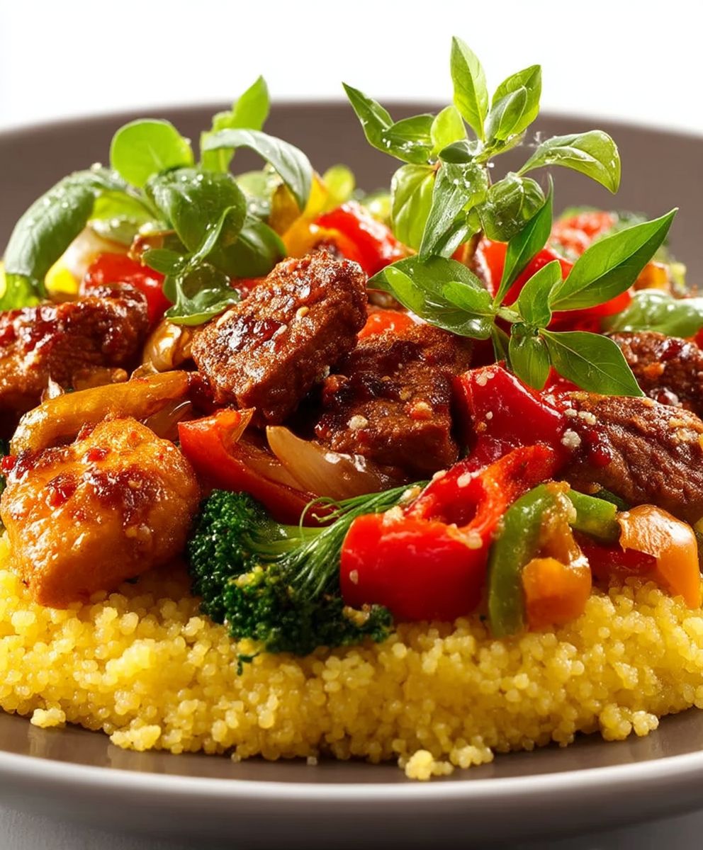 Teriyaki Rind Gemüse Hirse