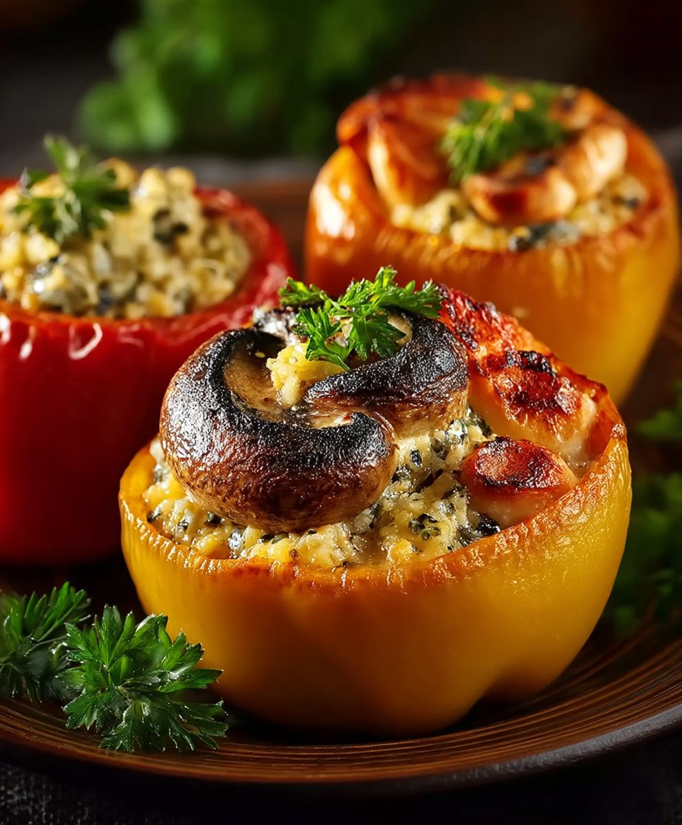 Gefüllte Paprika Hähnchen Pilze