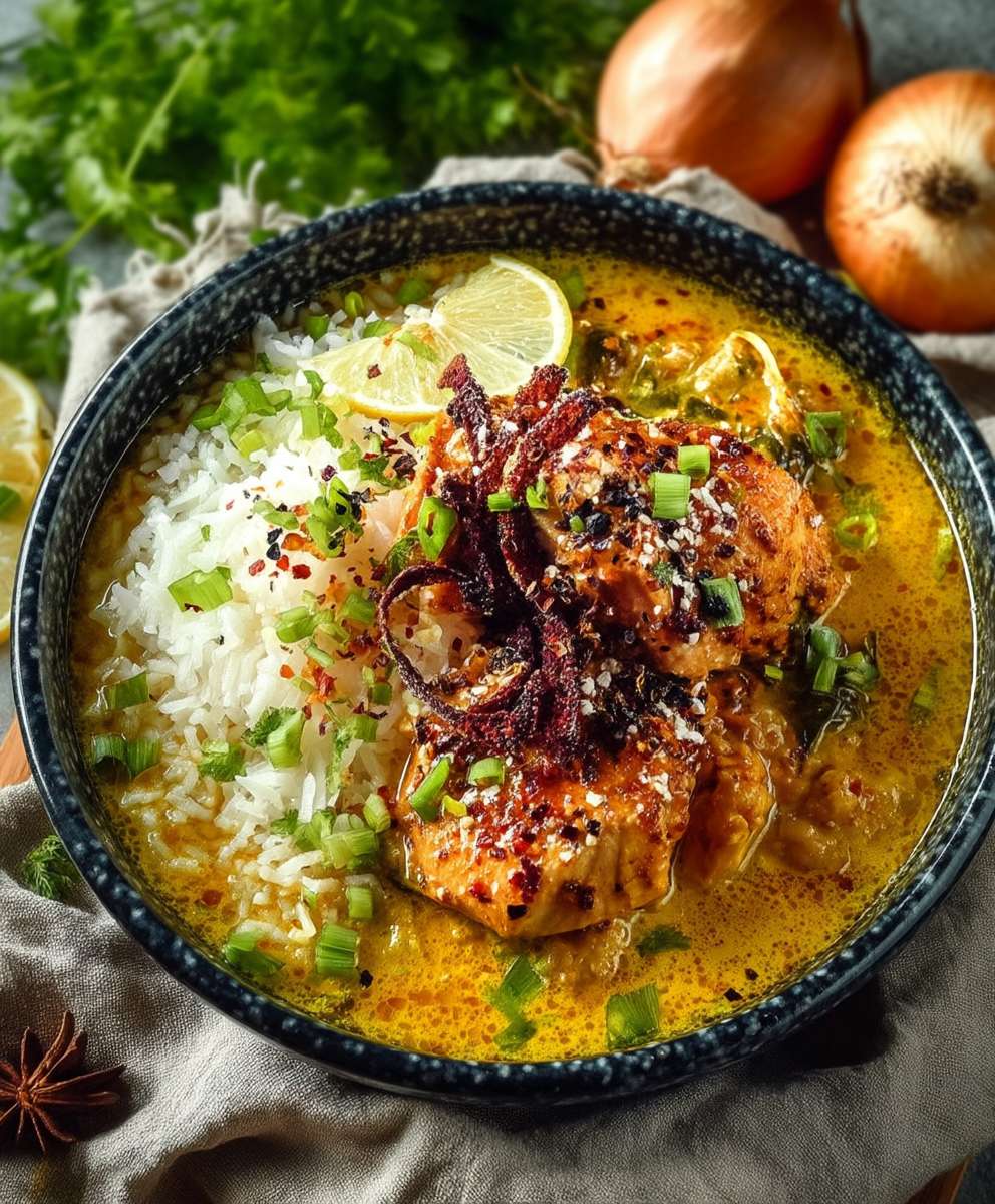 Knoblauch Hähnchen Curry Reis