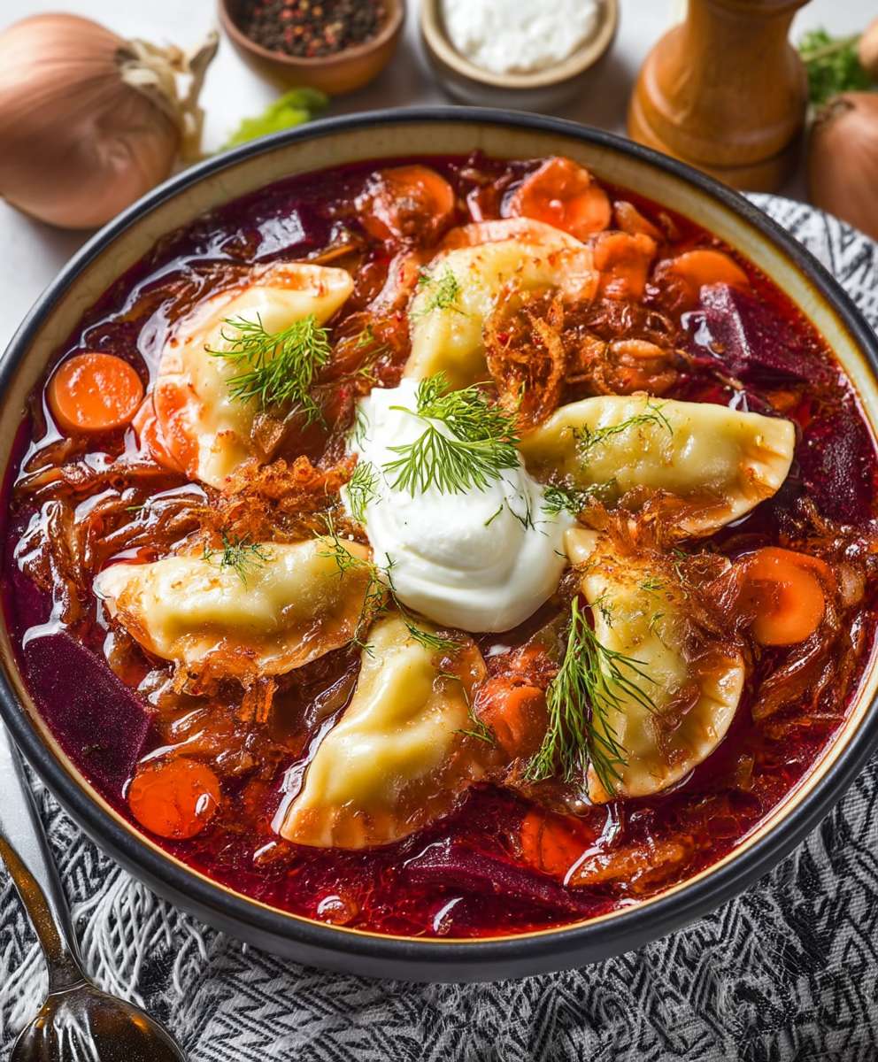 Borschtsch Piroggen Creme Fraiche