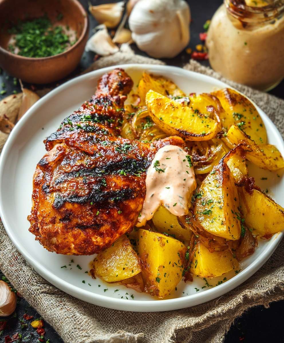 Harissa Hähnchen Kartoffeln Mayo