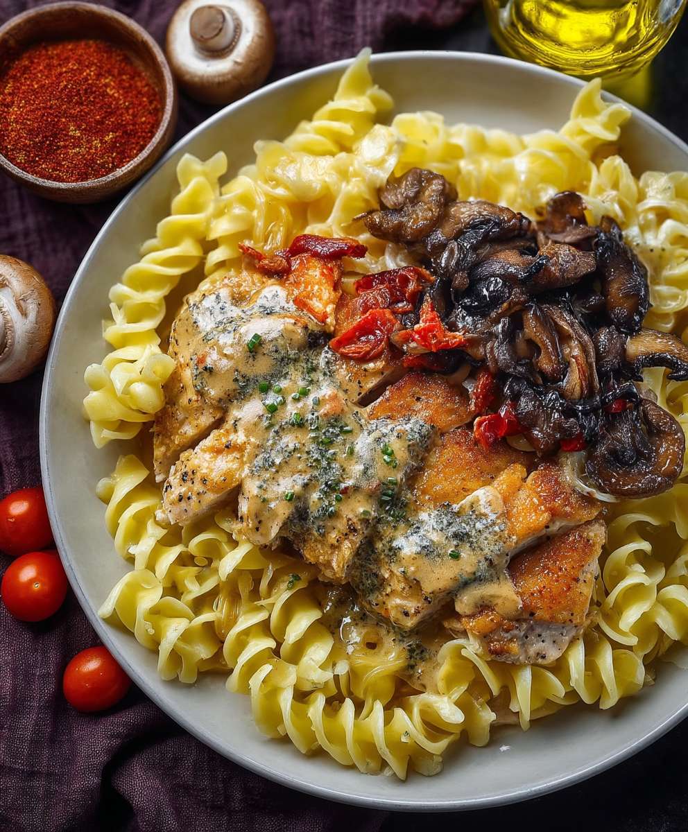 Parmesan Hähnchen Pasta Champignon