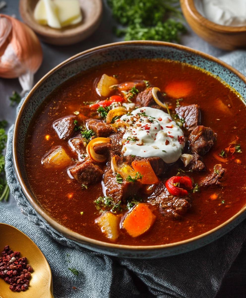 Gulaschsuppe mit Creme Fraiche