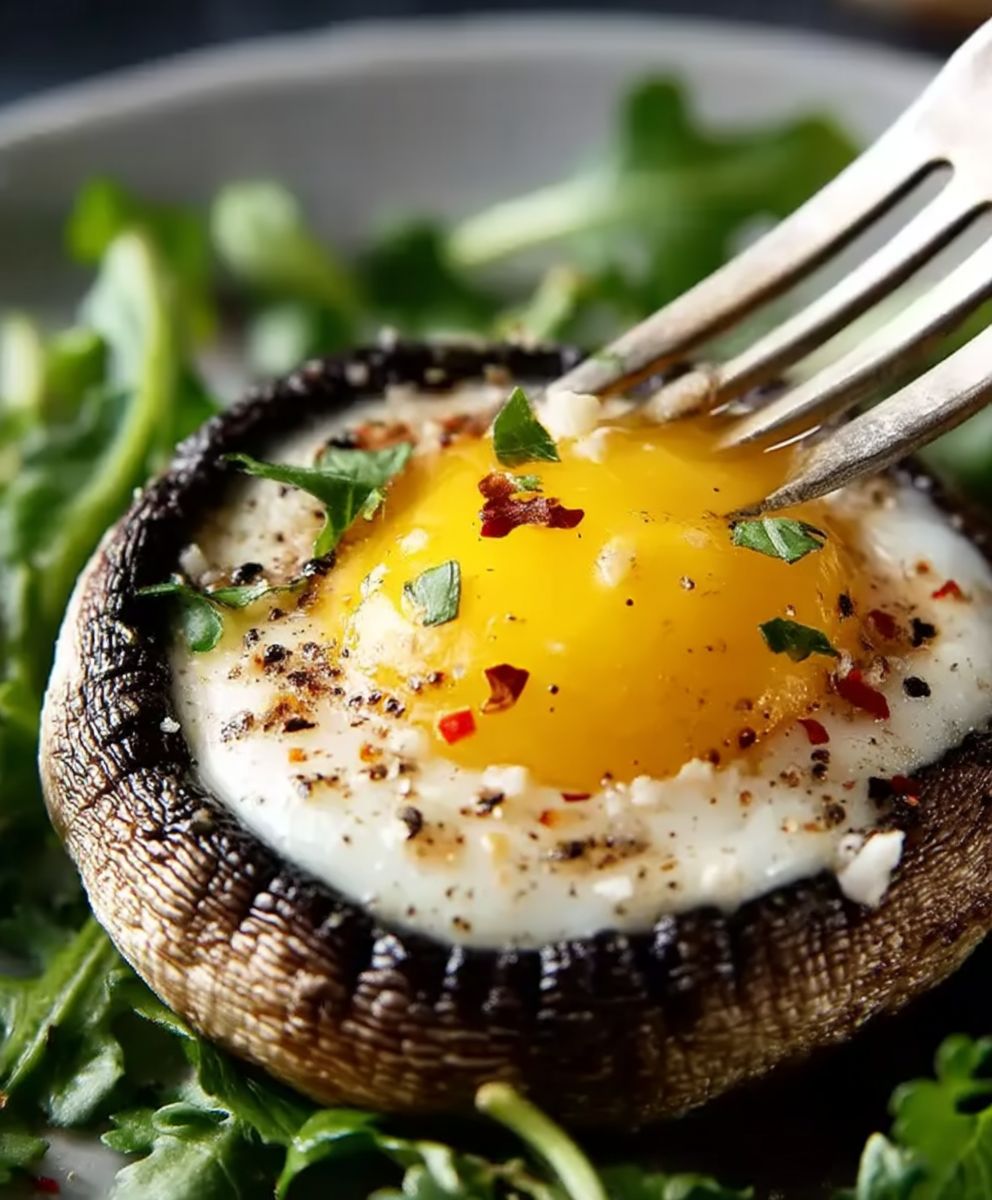Gebackene Eier Portobello Pilze