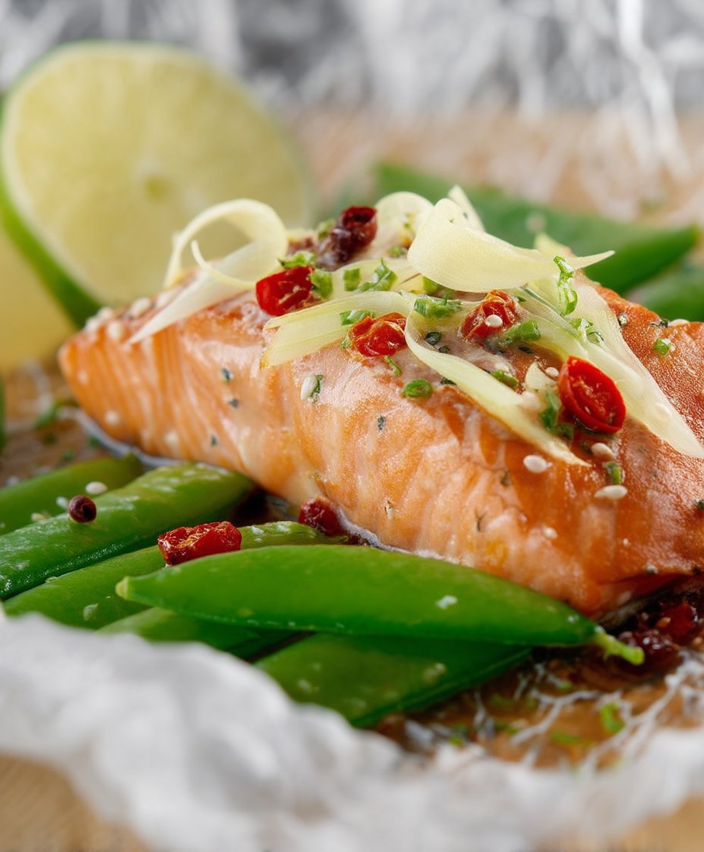 Gedämpfter Lachs Zuckerschoten