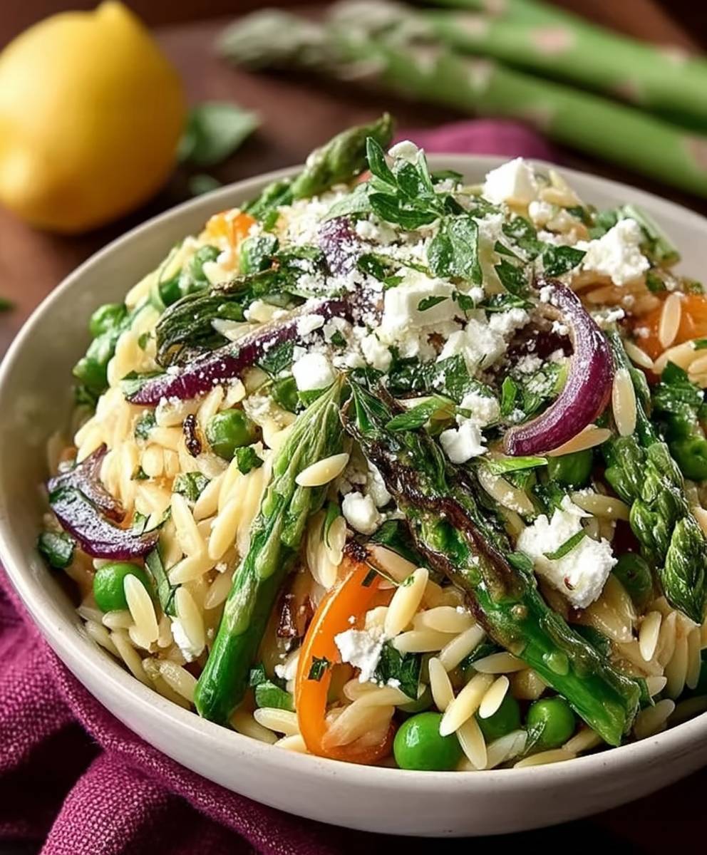 Zitronen Orzo Salat Spargel Feta