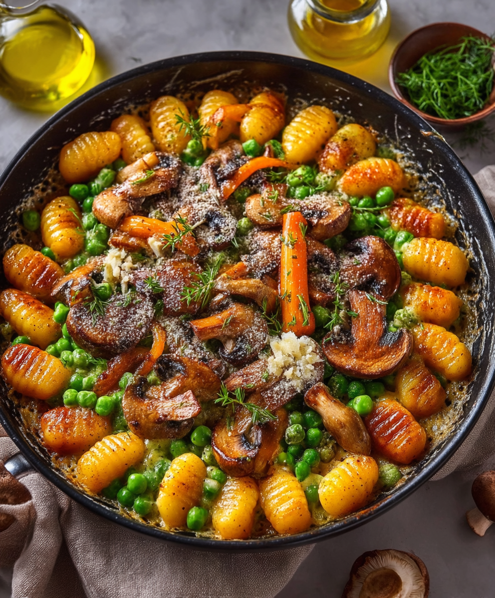 Gnocchi Pfanne Erbsen Pilze